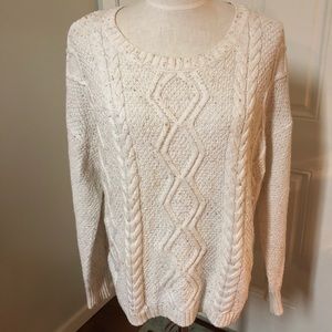 Cream cable knit oatmeal speckled crew sweater
